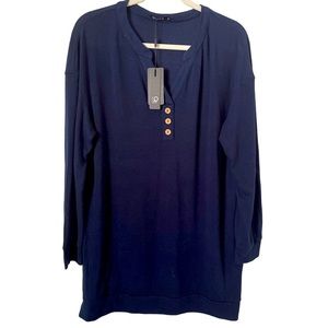 NWT Ouges‎ Navy Long Sleeved Tunic T-Shirt top.